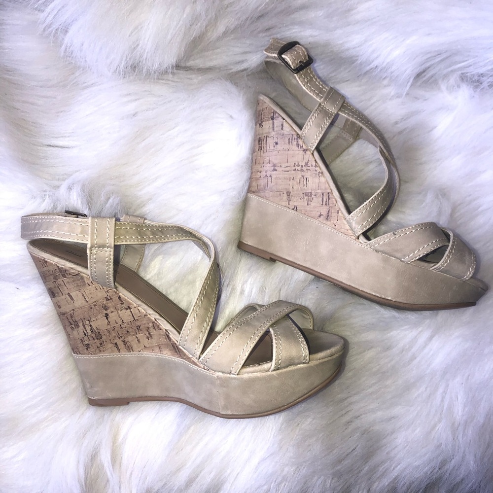 Call it Spring | Strappy Nude Cork Wedges Size 9